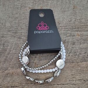 Paparazzi Silver and White Multi-Strand Bracelet